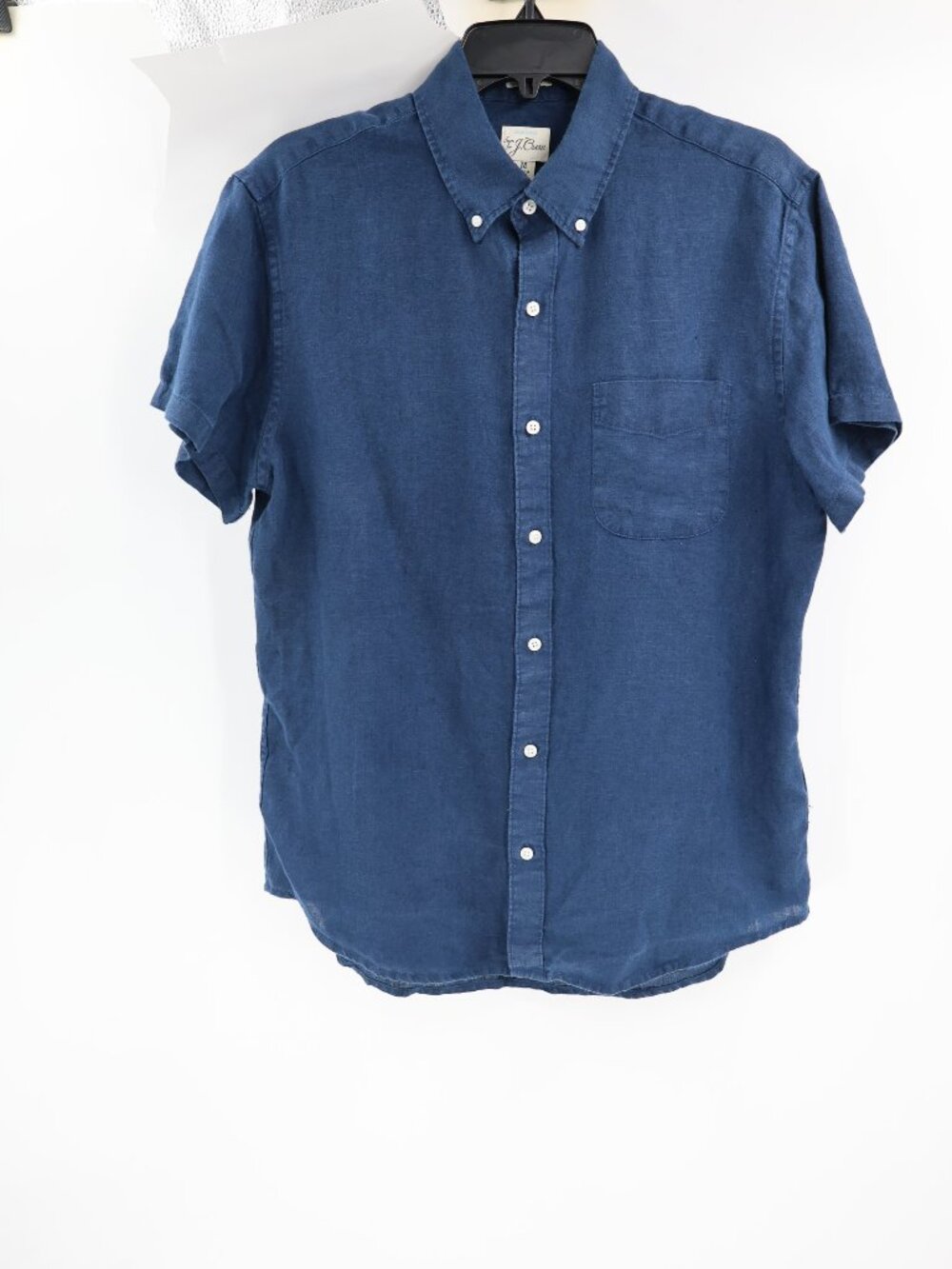 J Crew Shirt Mens Medium Baird McNutt Irish Linen Button Down Short Sleeve Blue